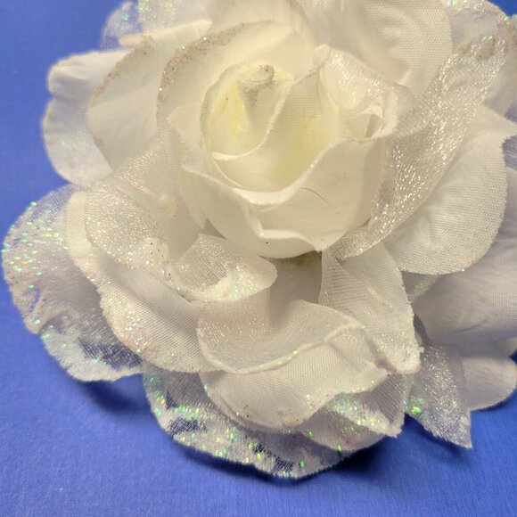 White Rose Hair Accessory Corsage Brooch or Hair Tie - Picture 7 of 14